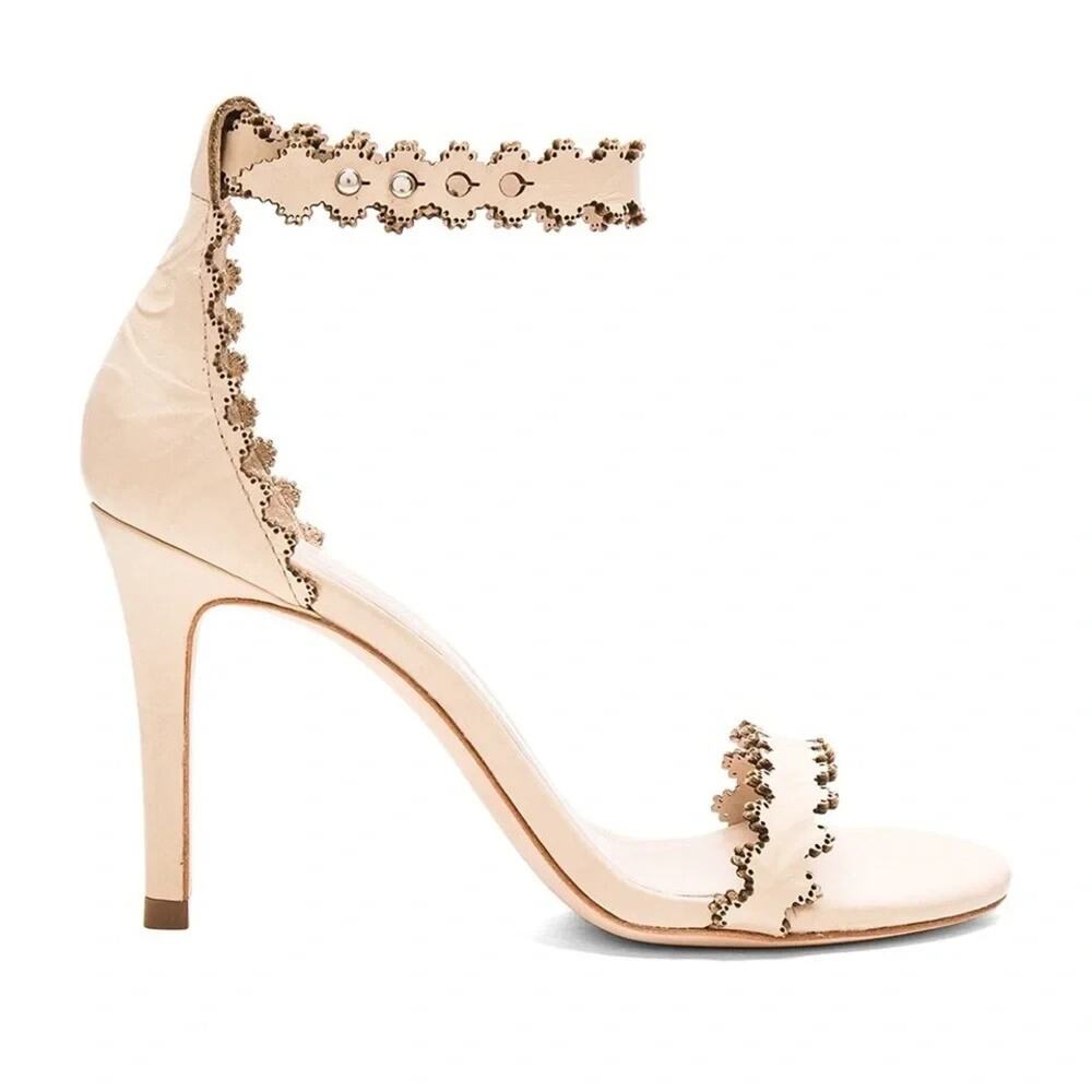Zimmermann Nude Beige Laser Cut Leather Heels Strappy Sandals Sz EU 37 US 6.5-7